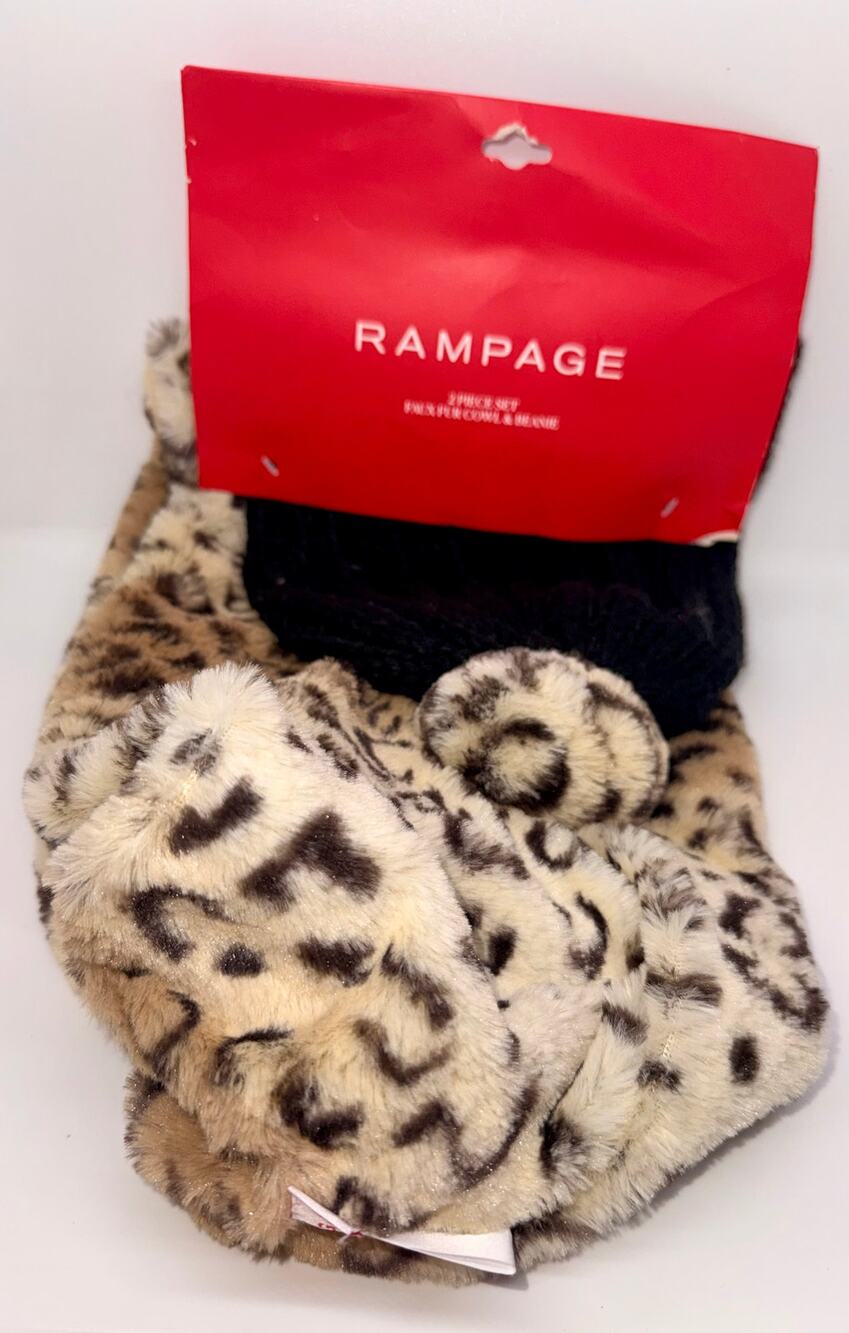 Rampage 2 Piece Gift Set Faux Fur Cowl And Beanie With Faux Fur Pom Pom